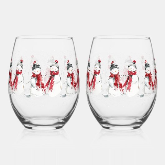 Watercolor Snowman  Wijnglas Zonder Voet (Voorkant)