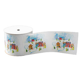 Watercolor snowy township grosgrain lint