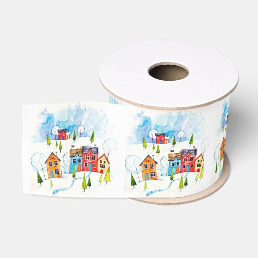 Watercolor snowy township grosgrain lint (Spoel)