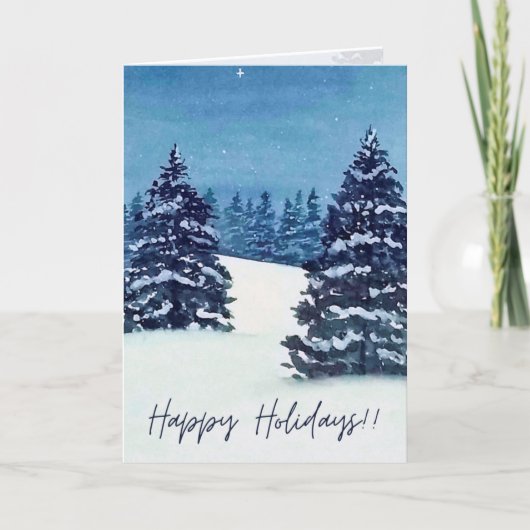 Watercolor snowy trees, Folded Holiday Card Kaart (Voorkant)