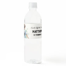 Watercolor Soccer Birthday Party Water Bottle Blue