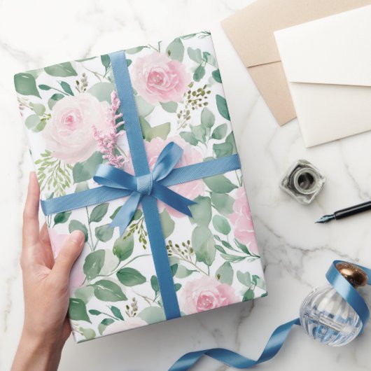 Watercolor Soft Pink Roses Floral Cadeaupapier (Geschenken)