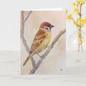 Watercolor Sparrow Greeting Card Kaart (Gele Bloem)