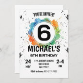 Watercolor Splash Boy 6th Birthday Kaart (Voorkant / Achterkant)