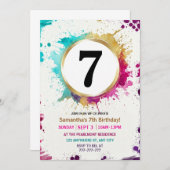 Watercolor Splash Boy 7th Birthday Party Kaart (Voorkant / Achterkant)