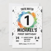 Watercolor Splash Boy First Birthday Kaart (Voorkant)