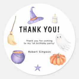 Watercolor spook kinderen Eerste verjaardagsfeestj Ronde Sticker