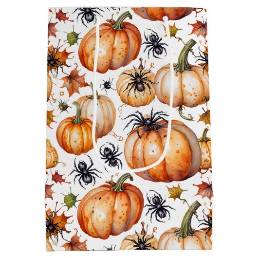 Watercolor Spooky Pumpkin & Spider Pattern Medium Cadeauzakje (Achterkant)