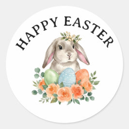 Watercolor Spring Floral Bunny Easter Eggs Ronde Sticker