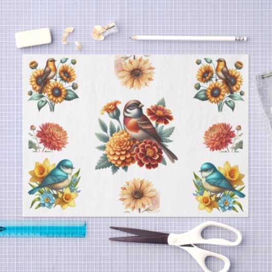 Watercolor Spring Florals & Birds Elements  Tissuepapier (Craft)