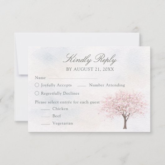 Watercolor Spring Tree Wedding RSVP Card Kaartje (Voorkant)