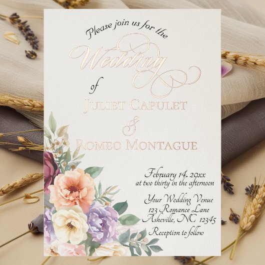 Watercolor Spring Wildflowers - Ivory Folie Uitnodiging