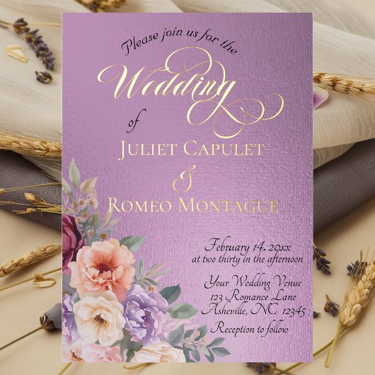 Watercolor Spring Wildflowers - Lavender Folie Uitnodiging