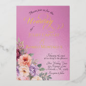 Watercolor Spring Wildflowers - Rose Pink Folie Uitnodiging (Voorkant)