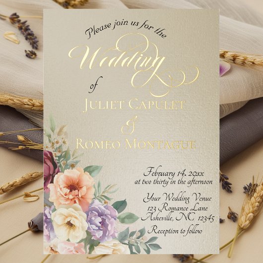 Watercolor Spring Wildflowers - Wheat Folie Uitnodiging