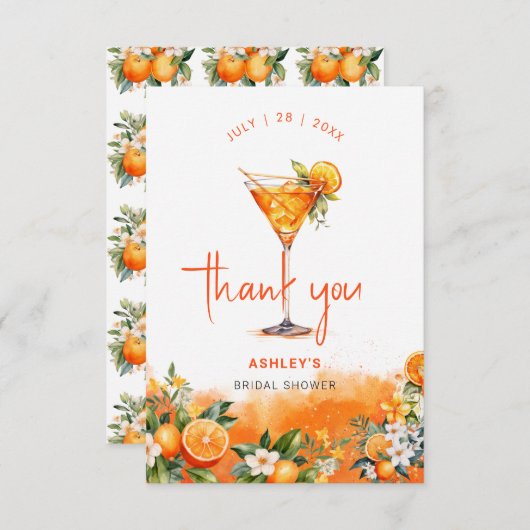 Watercolor Spritz Sinaasappel Bloemen Bruidsdiner Bedankkaart (Voorkant / Achterkant)