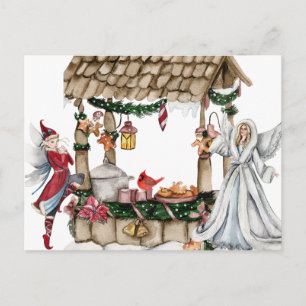 Watercolor Sprookje Kerstengel en Elf Feestdagenkaart