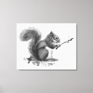 Watercolor Squirrel Toasting Marshmallow Animal  Canvas Afdruk