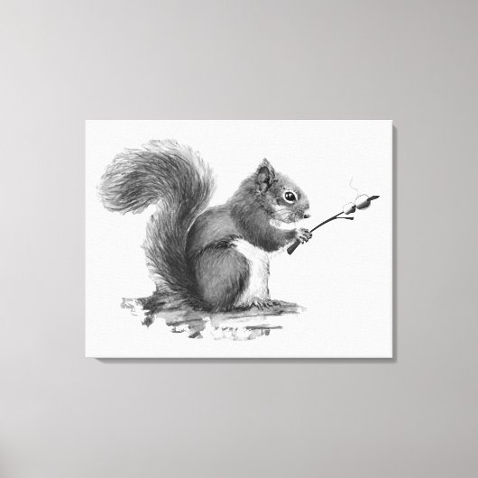 Watercolor Squirrel Toasting Marshmallow Animal  Canvas Afdruk (Voorkant)