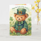 Watercolor St. Patrick's Day Teddybeer  Kaart (Gele Bloem)