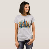 Watercolor Stadssilhouet Modern Koel Stedelijk Gra T-shirt (Voorkant volledig)