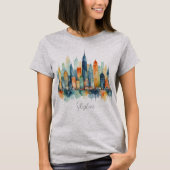 Watercolor Stadssilhouet Modern Koel Stedelijk Gra T-shirt (Voorkant)