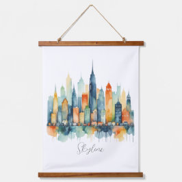 Watercolor Stadssilhouet Moderne Stedelijke Landsc Hangend Wandkleed