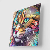 Watercolor Stained Glass Style Cat II Vierkante Klok (Hoek)