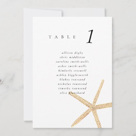 Watercolor Starfish Beach 5x7" Wedding Seat Chart (Voorkant)