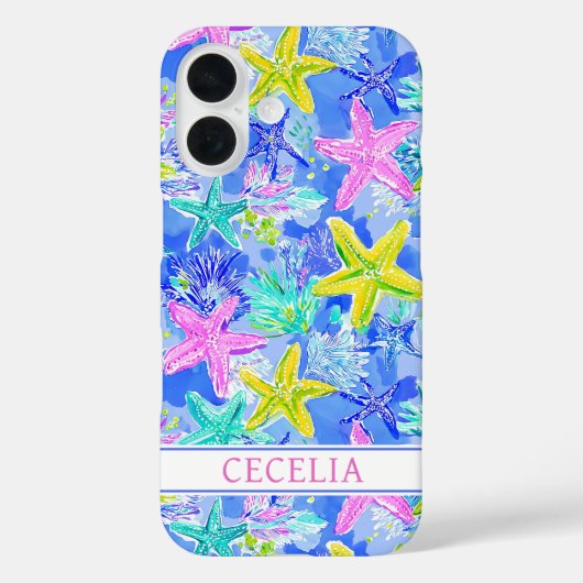 Watercolor Starfish Monogrammed Case-Mate iPhone Case (Achterkant)