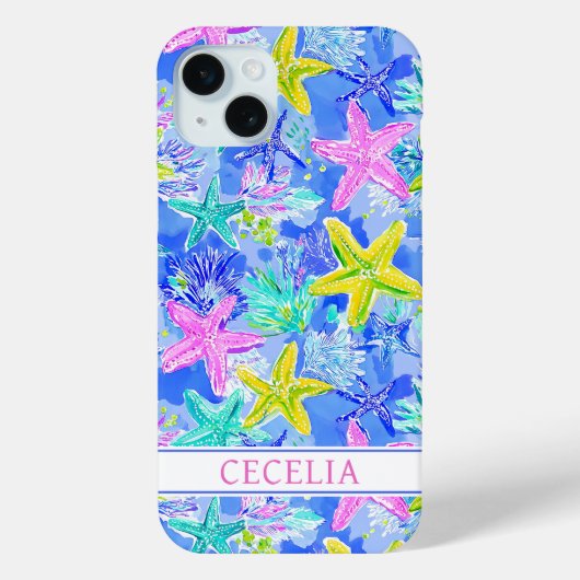 Watercolor Starfish Monogrammed Case-Mate iPhone Case (Achterkant)