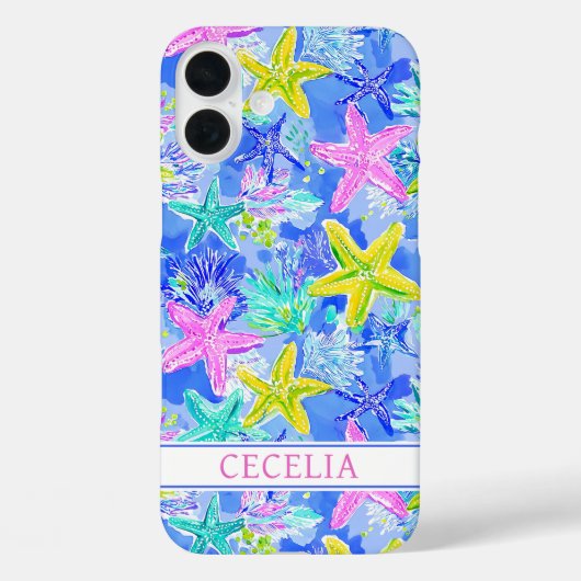 Watercolor Starfish Monogrammed Case-Mate iPhone Case (Achterkant)