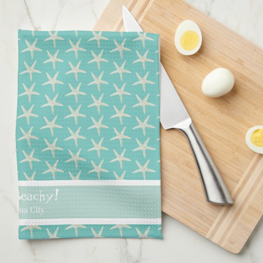 Watercolor Starfish Pattern Theedoek (Quarter Fold)