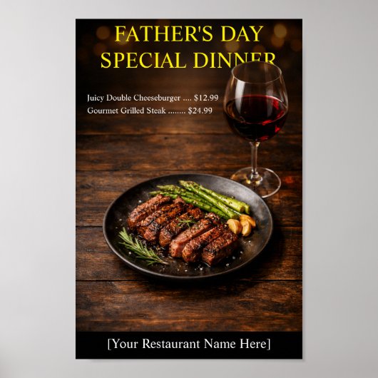 Watercolor Steak Diner Vaderdag Restaurant Poster (Voorkant)