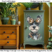 Watercolor Steampunk Schnauzer Hond CC8 Decoupage Tissuepapier