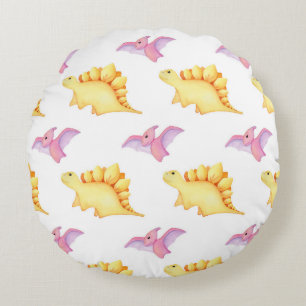 Watercolor Stegosaurus & Pterodactyl Patroon Rond Kussen