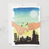 Watercolor stel belooft stadsgezicht uitzicht, roz kaart (Voorkant)