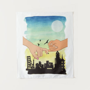 Watercolor stel belooft uitzicht op stadsgezicht, wandkleed