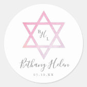 Watercolor Ster van David Bat Mitzvah Ronde Sticker (Voorkant)