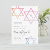 Watercolor Ster van David Bat Mitzwa uitnodiging (Staand voorkant)