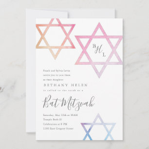 Watercolor Ster van David Bat Mitzwa uitnodiging