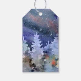 Watercolor Sterrennachtelijke Lucht, Winterbos Cadeaulabel