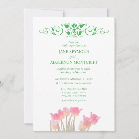 Watercolor stijl tulpen bruiloft uitnodiging (Voorkant)