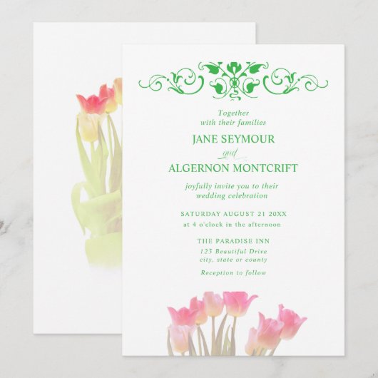 Watercolor stijl tulpen bruiloft uitnodiging (Voorkant / Achterkant)