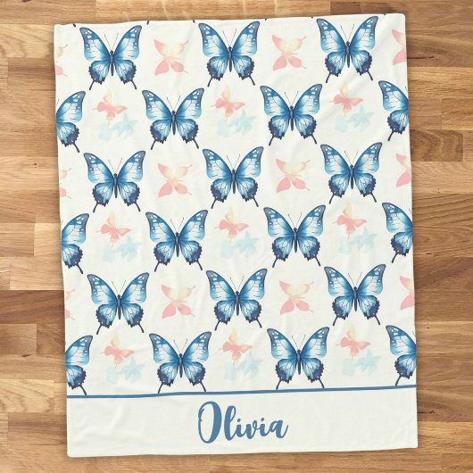 Watercolor Stijlvolle Blauwe Vlinders  Fleece Deken
