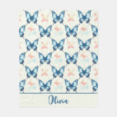 Watercolor Stijlvolle Blauwe Vlinders  Fleece Deken (Voorkant)