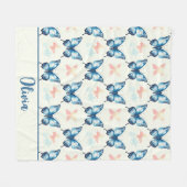 Watercolor Stijlvolle Blauwe Vlinders  Fleece Deken (Voorkant (Horizontaal))