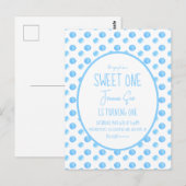 Watercolor Stippen Eerste Verjaardagsfeestje Blauw Briefkaart (Voorkant / Achterkant)