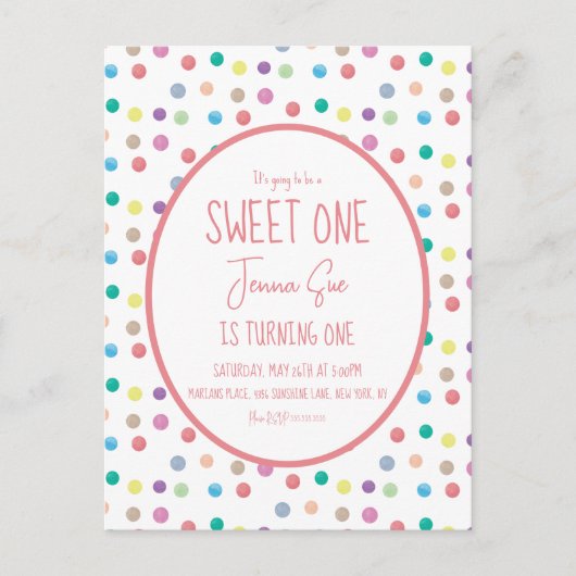 Watercolor Stippen Eerste Verjaardagsfeestje Kleur Briefkaart (Voorkant)