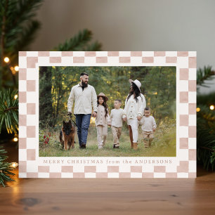 Watercolor Stof Roze Gingham Kerst Foto Feestdagenkaart
